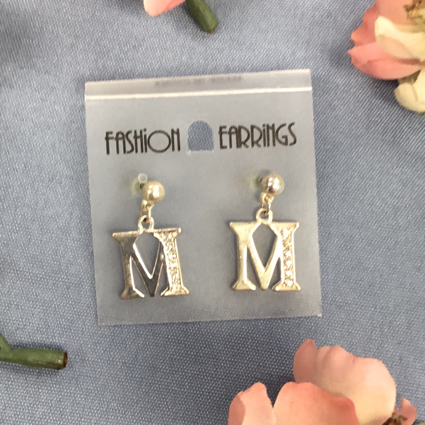 Initial Earrings Chose Initial Silver Tone Dangle Post